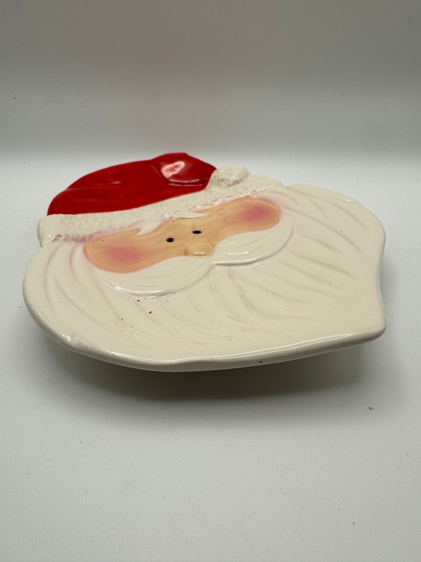 Hand-Painted Ceramic Santa Platter – 2-Piece Vintage Christmas Serving Tray