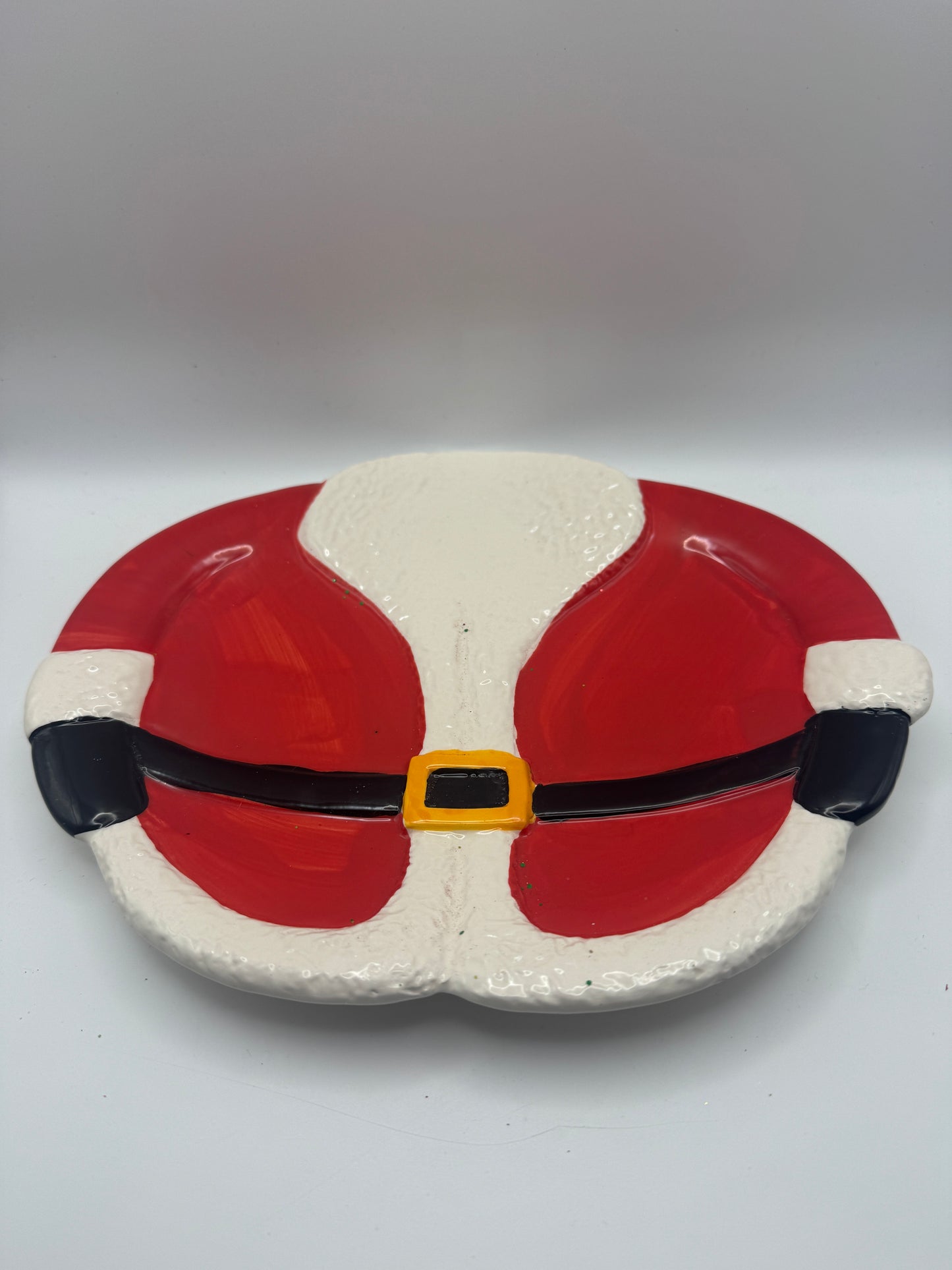 Hand-Painted Ceramic Santa Platter – 2-Piece Vintage Christmas Serving Tray