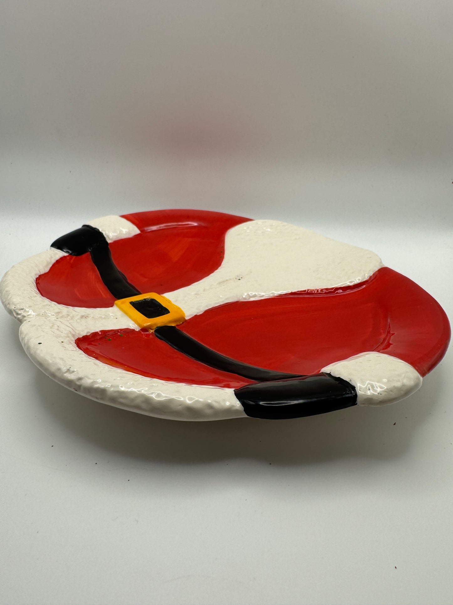 Hand-Painted Ceramic Santa Platter – 2-Piece Vintage Christmas Serving Tray