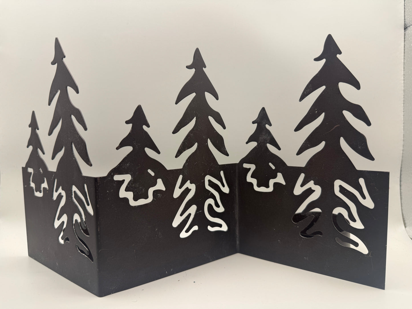 Metal Pine Tree Tealight Holder – Winter Forest Candle Display 11"