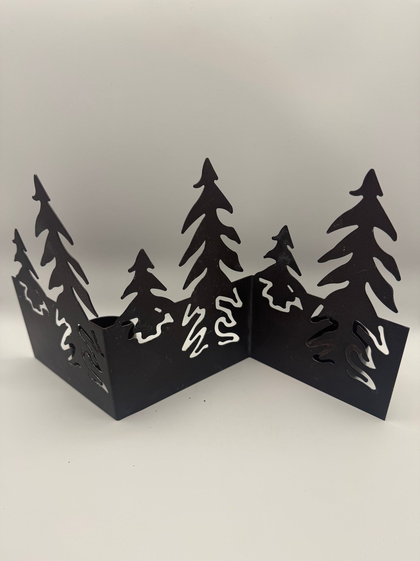 Metal Pine Tree Tealight Holder – Winter Forest Candle Display 11"