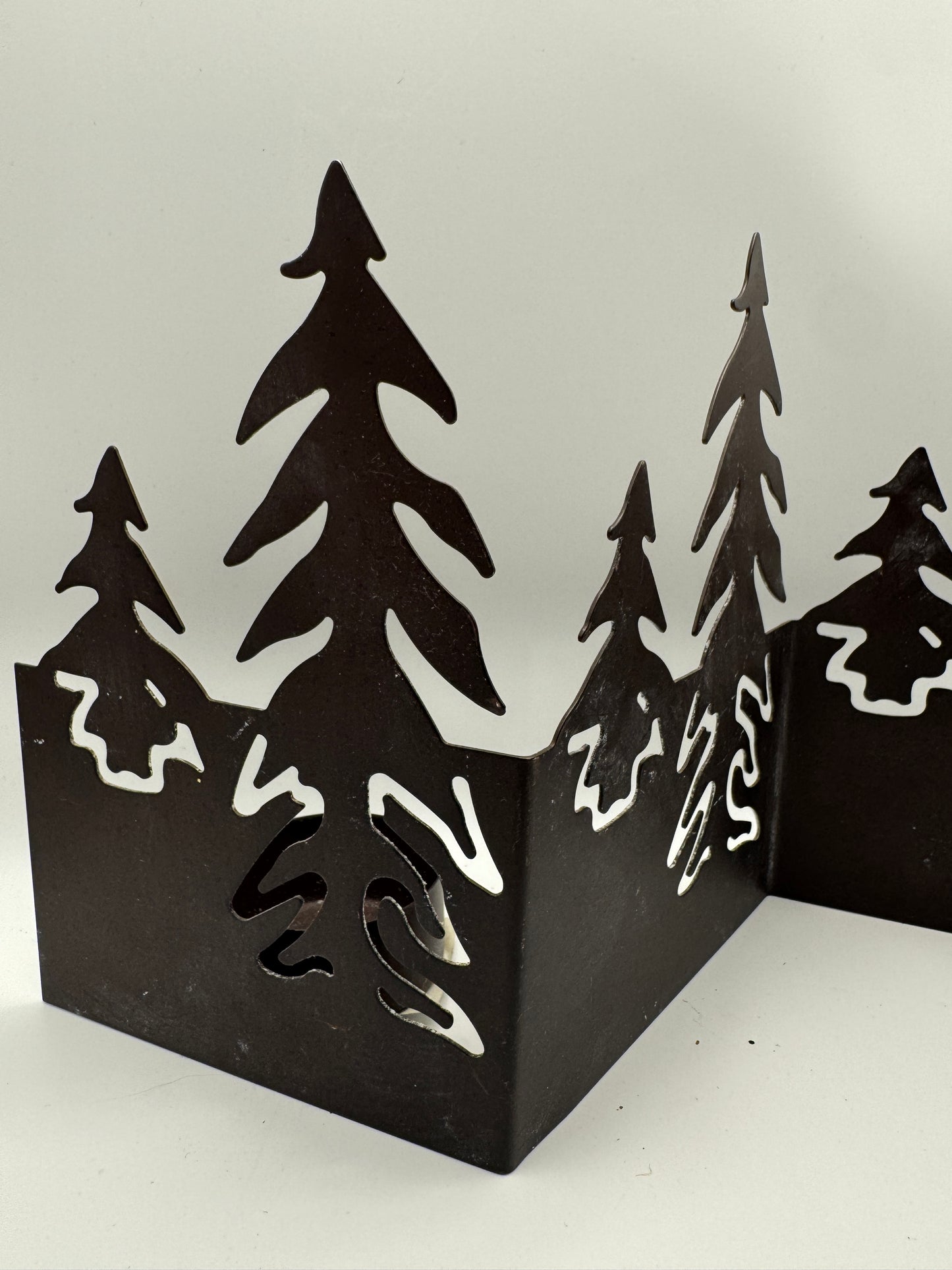 Metal Pine Tree Tealight Holder – Winter Forest Candle Display 11"