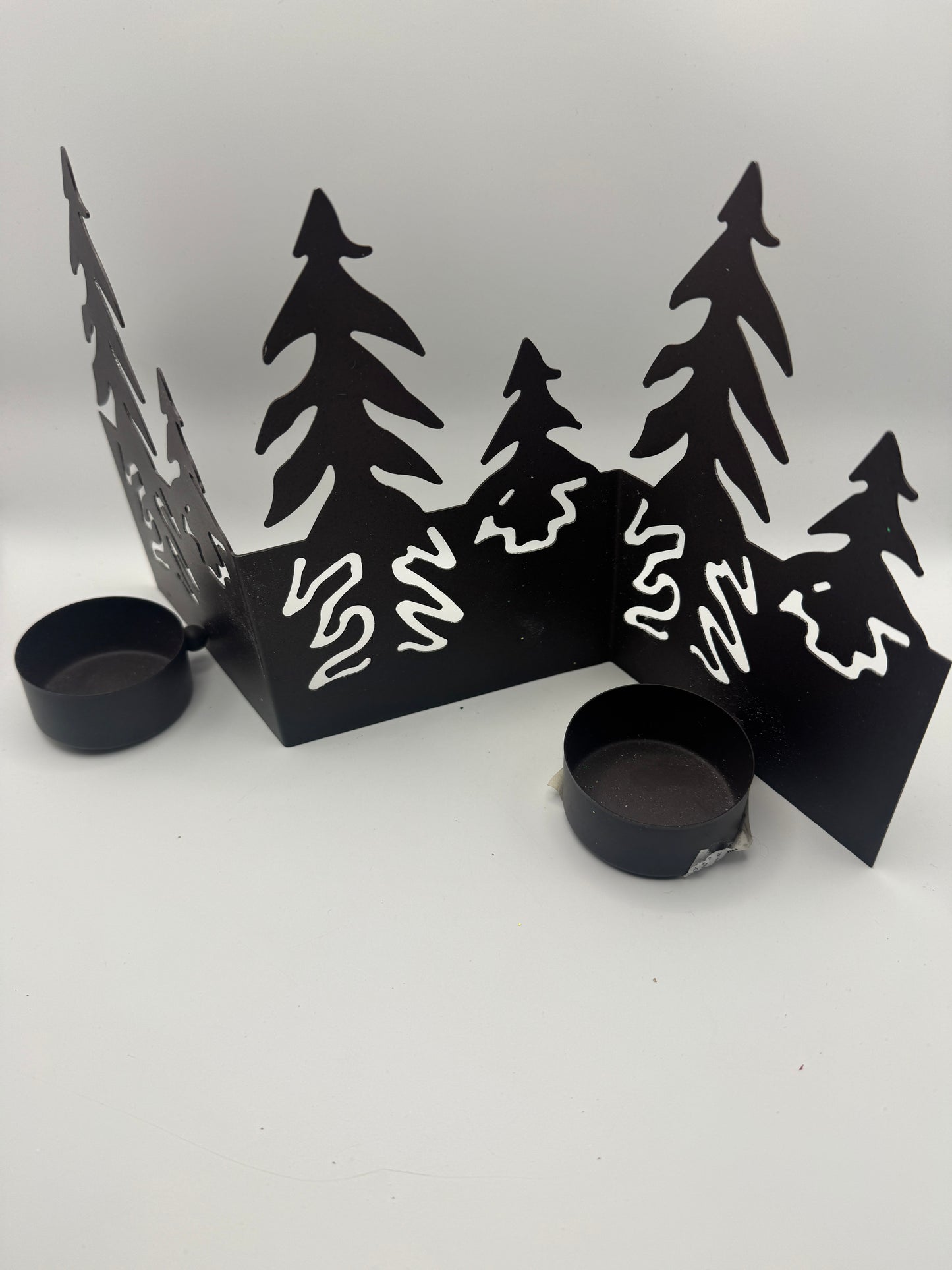 Metal Pine Tree Tealight Holder – Winter Forest Candle Display 11"