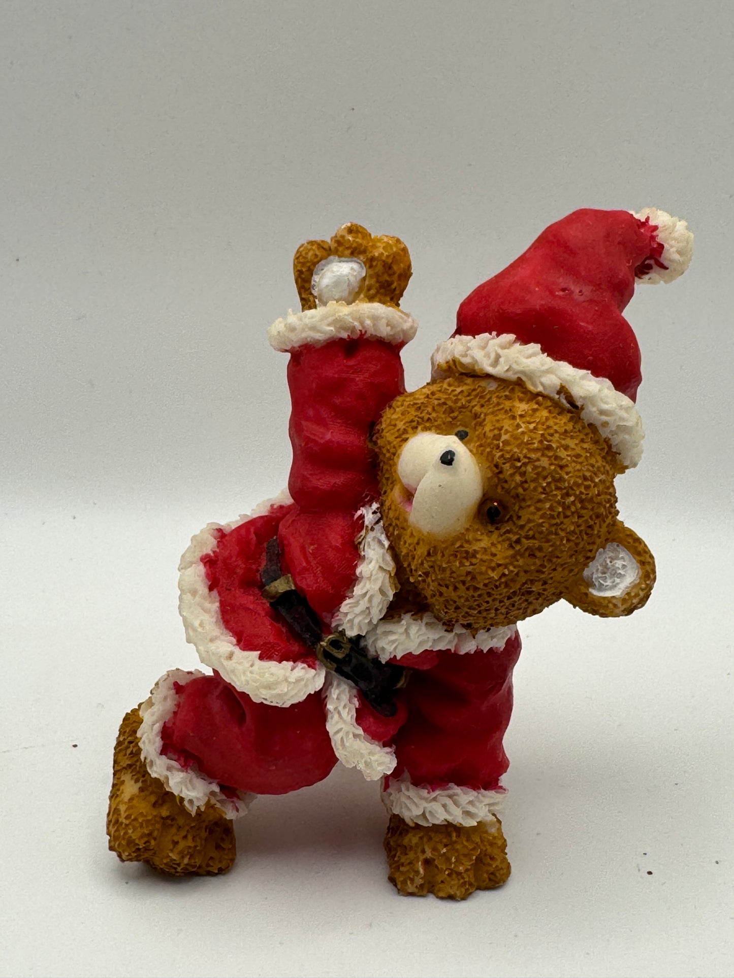 Christmas Teddy Bear Figurine – Resin Santa Outfit Collectible (4")