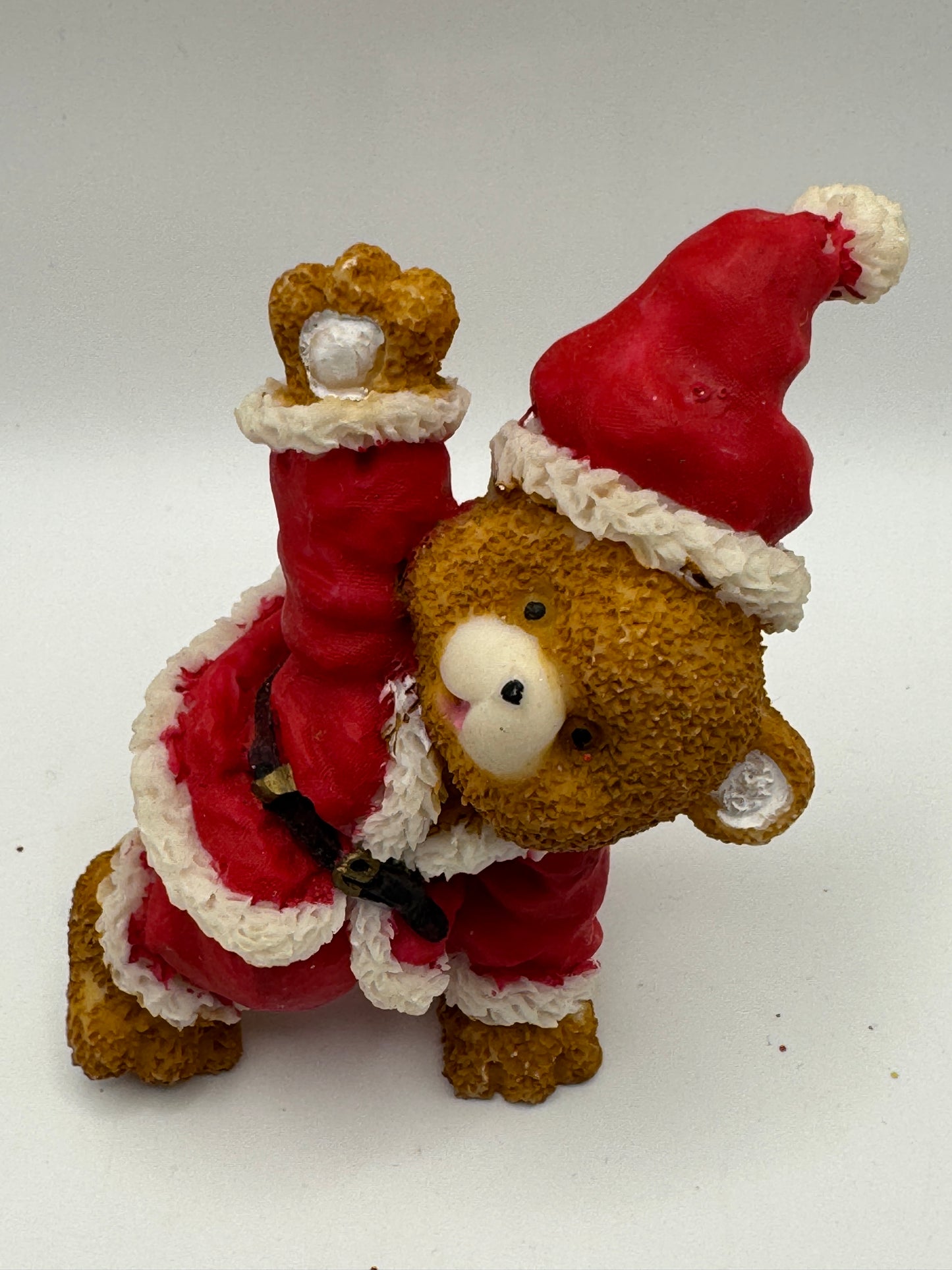 Christmas Teddy Bear Figurine – Resin Santa Outfit Collectible (4")