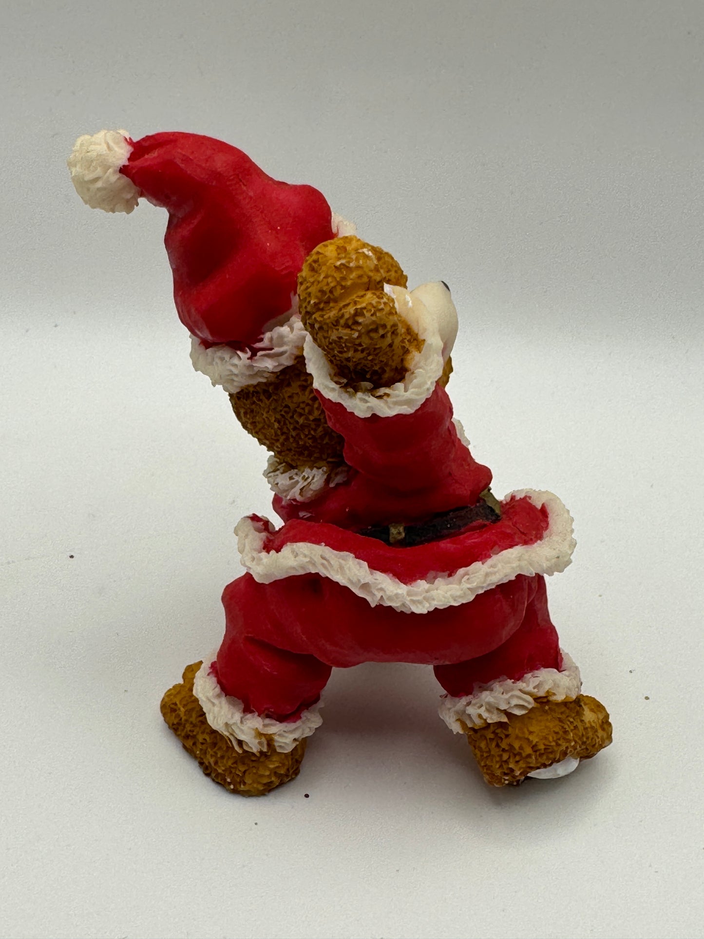 Christmas Teddy Bear Figurine – Resin Santa Outfit Collectible (4")