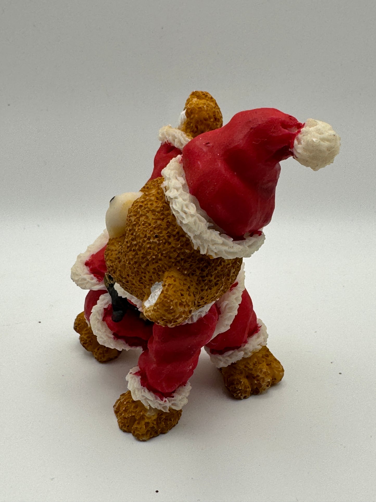 Christmas Teddy Bear Figurine – Resin Santa Outfit Collectible (4")