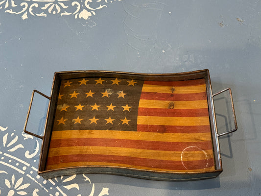 Rustic American Flag Galvanized Metal Serving Tray