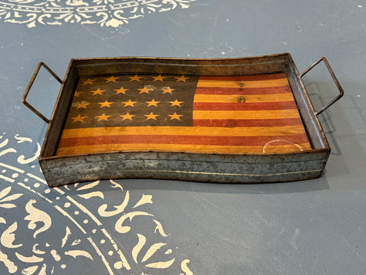 Rustic American Flag Galvanized Metal Serving Tray