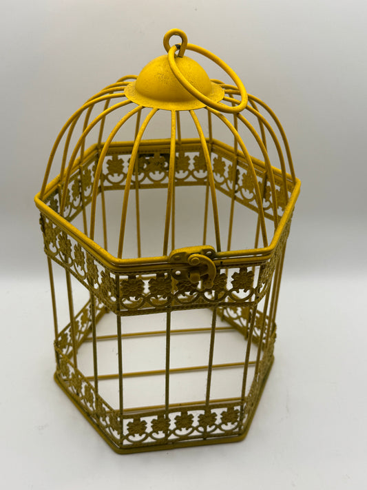 Yellow Hexagon Country French Bird Cage Decor