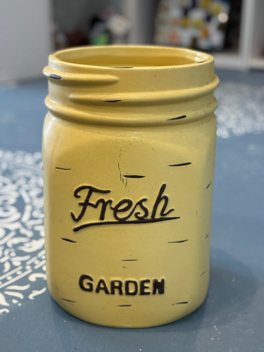Yellow “Fresh Garden” Enamel Mason Jar Planter