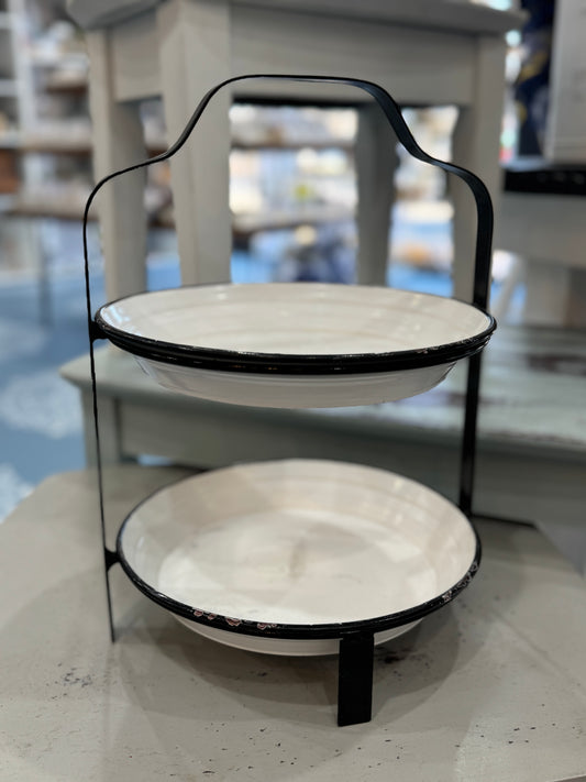 Vintage Two-Tier Metal Tray with Handle