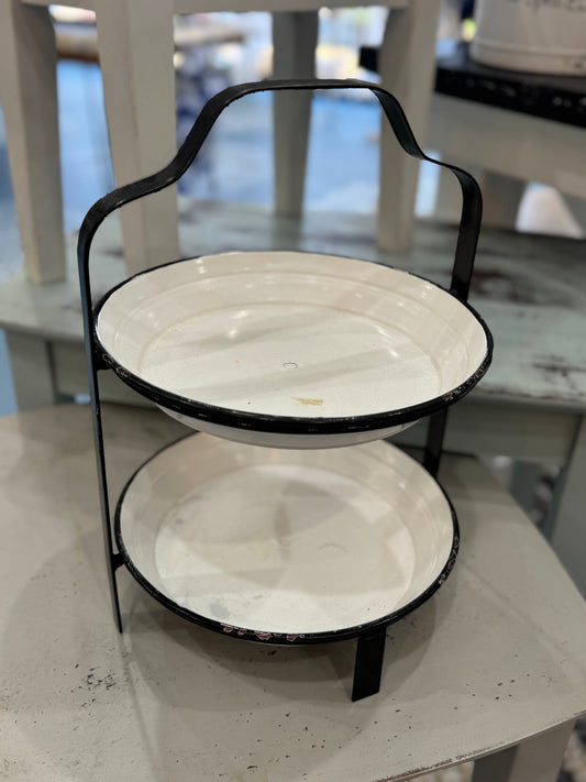 Vintage Two-Tier Metal Tray with Handle
