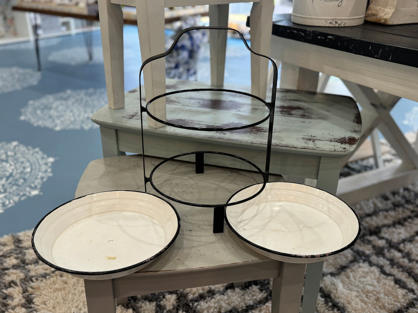Vintage Two-Tier Metal Tray with Handle