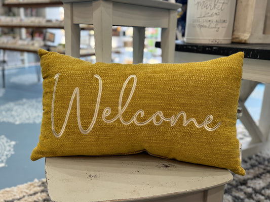 Mustard Welcome Embroidered Accent Pillow