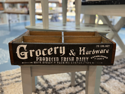 Grocery & Hardware Divided Wooden Crate