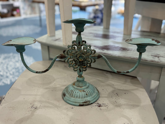 Shabby Chic Distressed Metal 3-Arm Candelabra