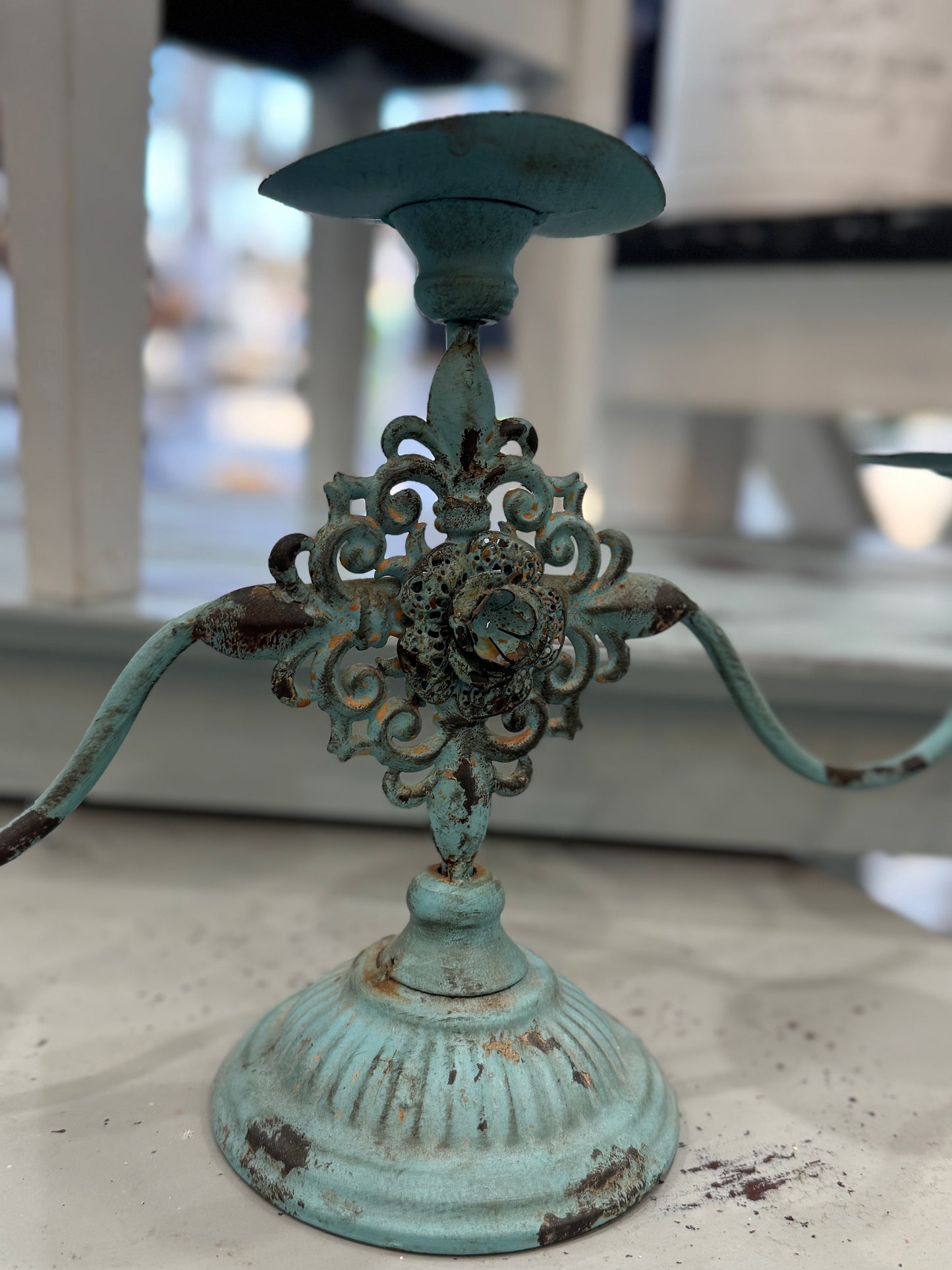 Shabby Chic Distressed Metal 3-Arm Candelabra
