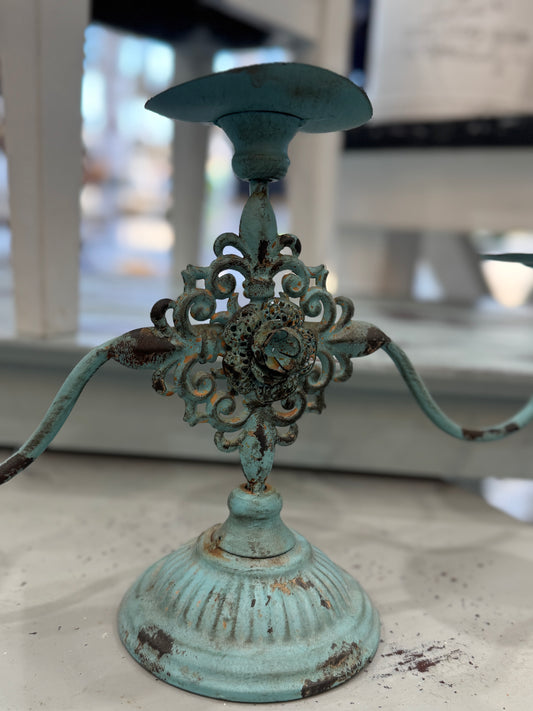 Shabby Chic Distressed Metal 3-Arm Candelabra