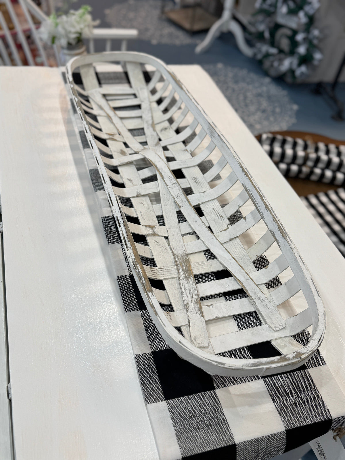 Long Whitewashed Woven Wood Tray – Farmhouse Table Decor – Mitten ...