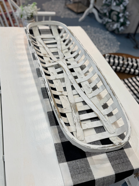 Long Whitewashed Woven Wood Tray – 35"