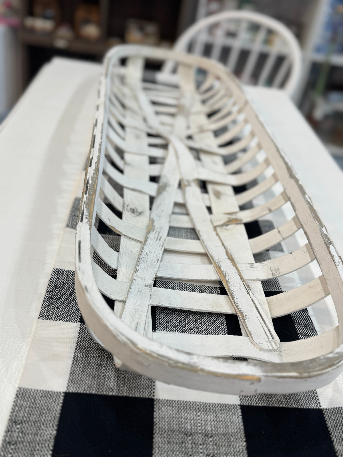 Long Whitewashed Woven Wood Tray – Farmhouse Table Decor – Mitten ...