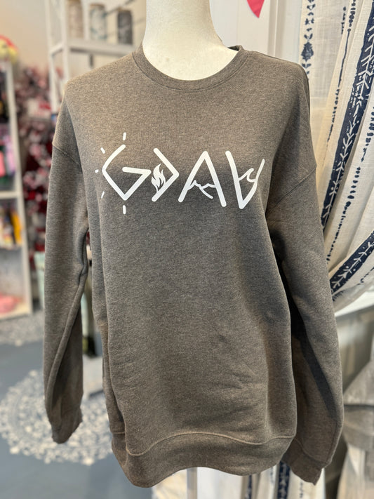 “God Is Great” Graphic Crewneck Sweatshirt – Heather Gray (Size Medium)