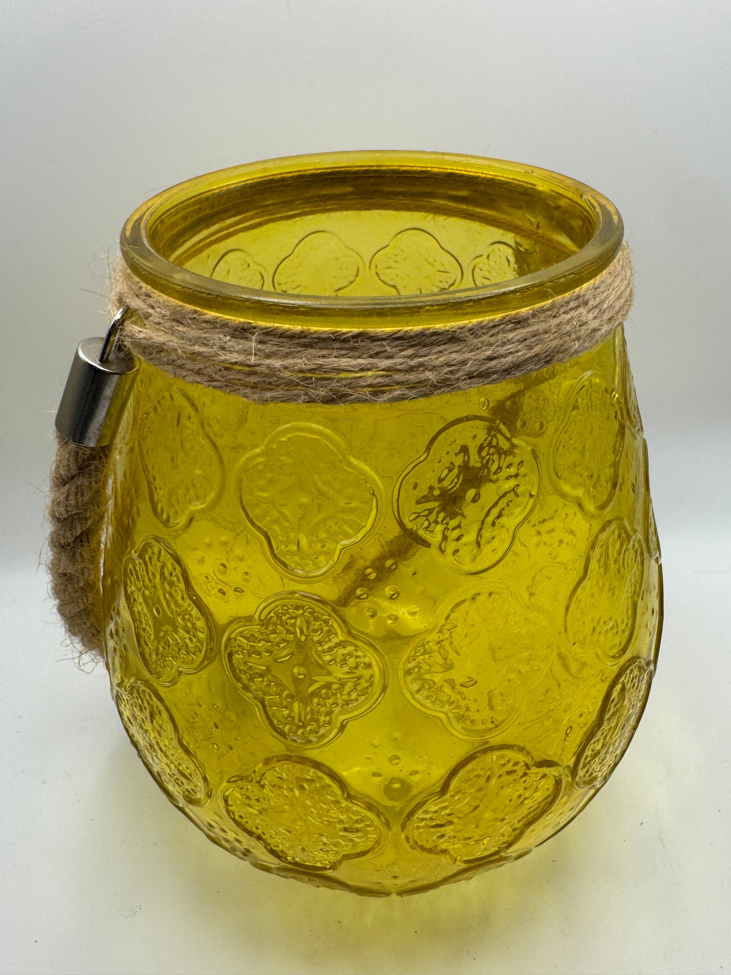 Yellow Glass Hanging Lantern with Rope Handle (7.5")