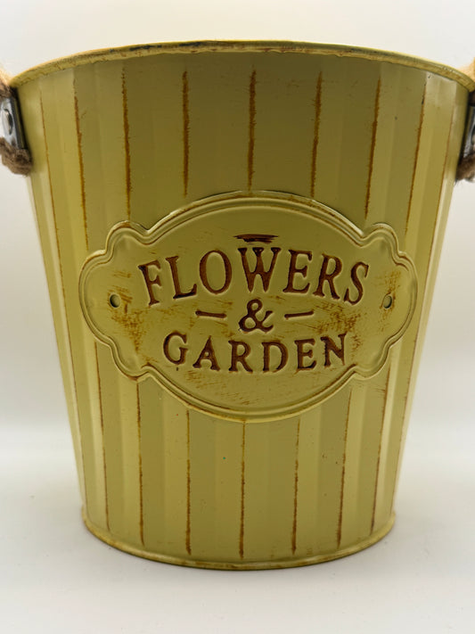 Flowers & Garden Metal Planter with Rope Handles (7")