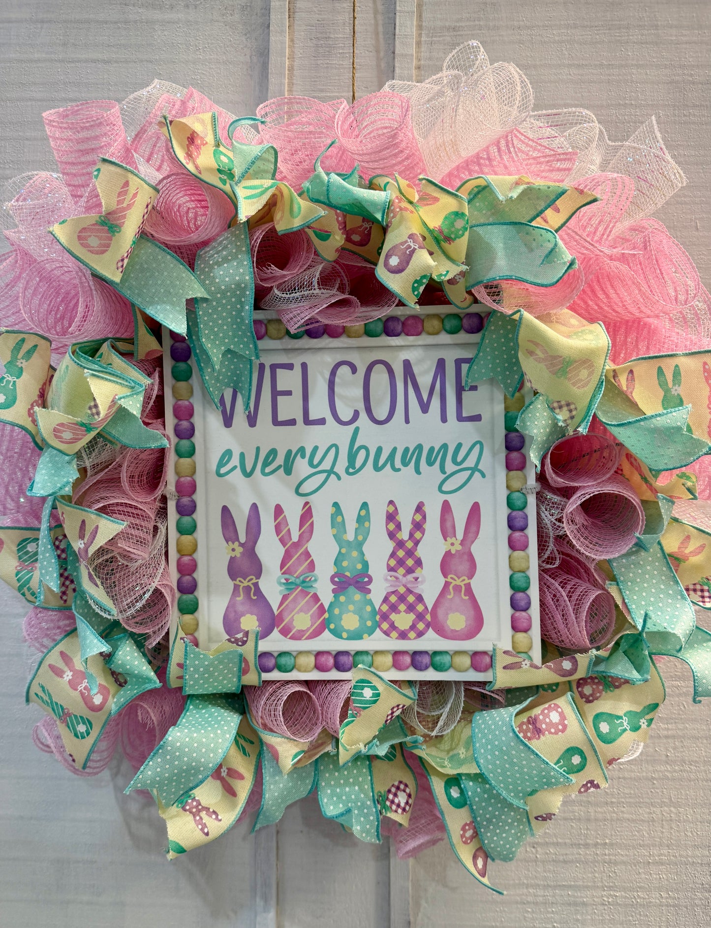 Welcome Every Bunny Easter Deco Mesh Wreath