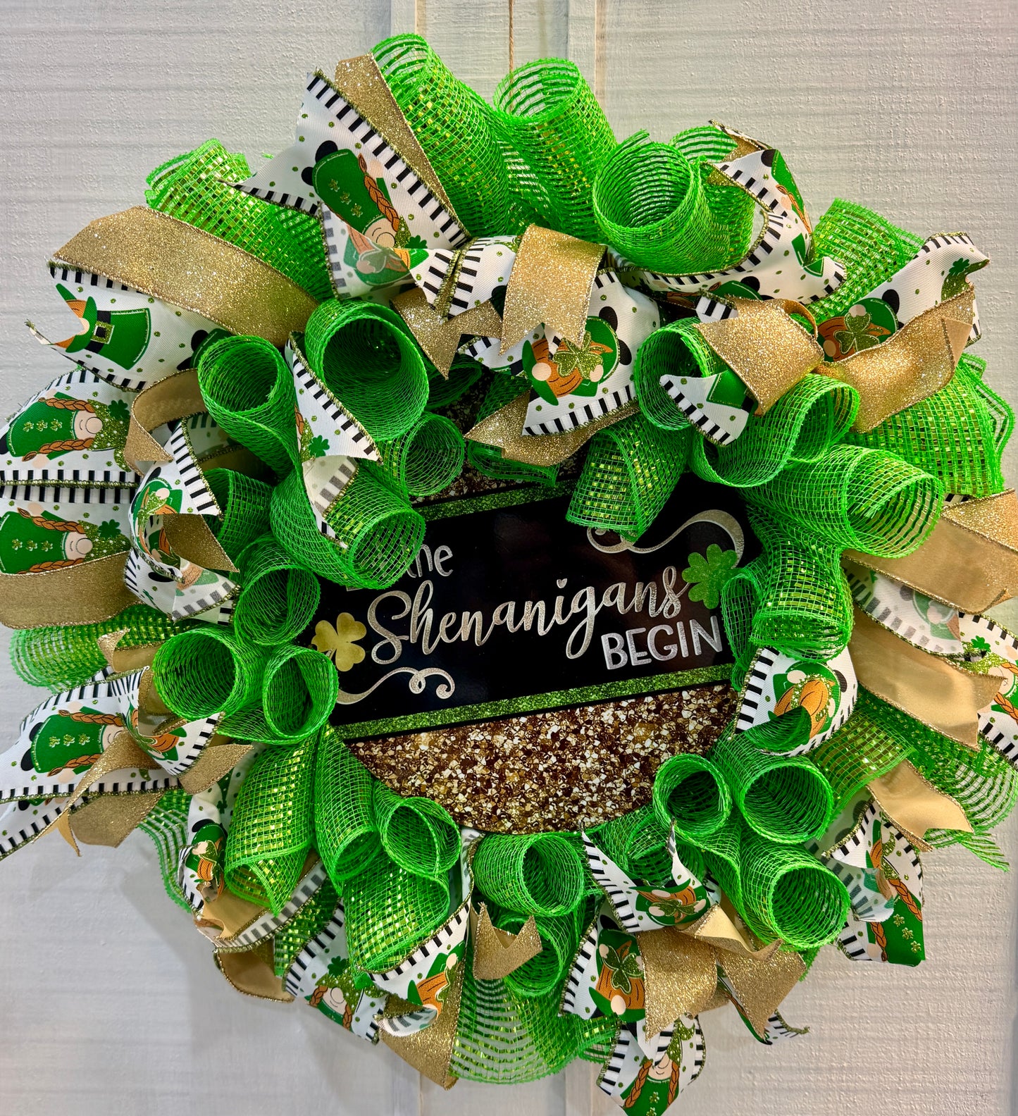 Let the Shenanigans Begin St. Patrick’s Day Deco Mesh Wreath