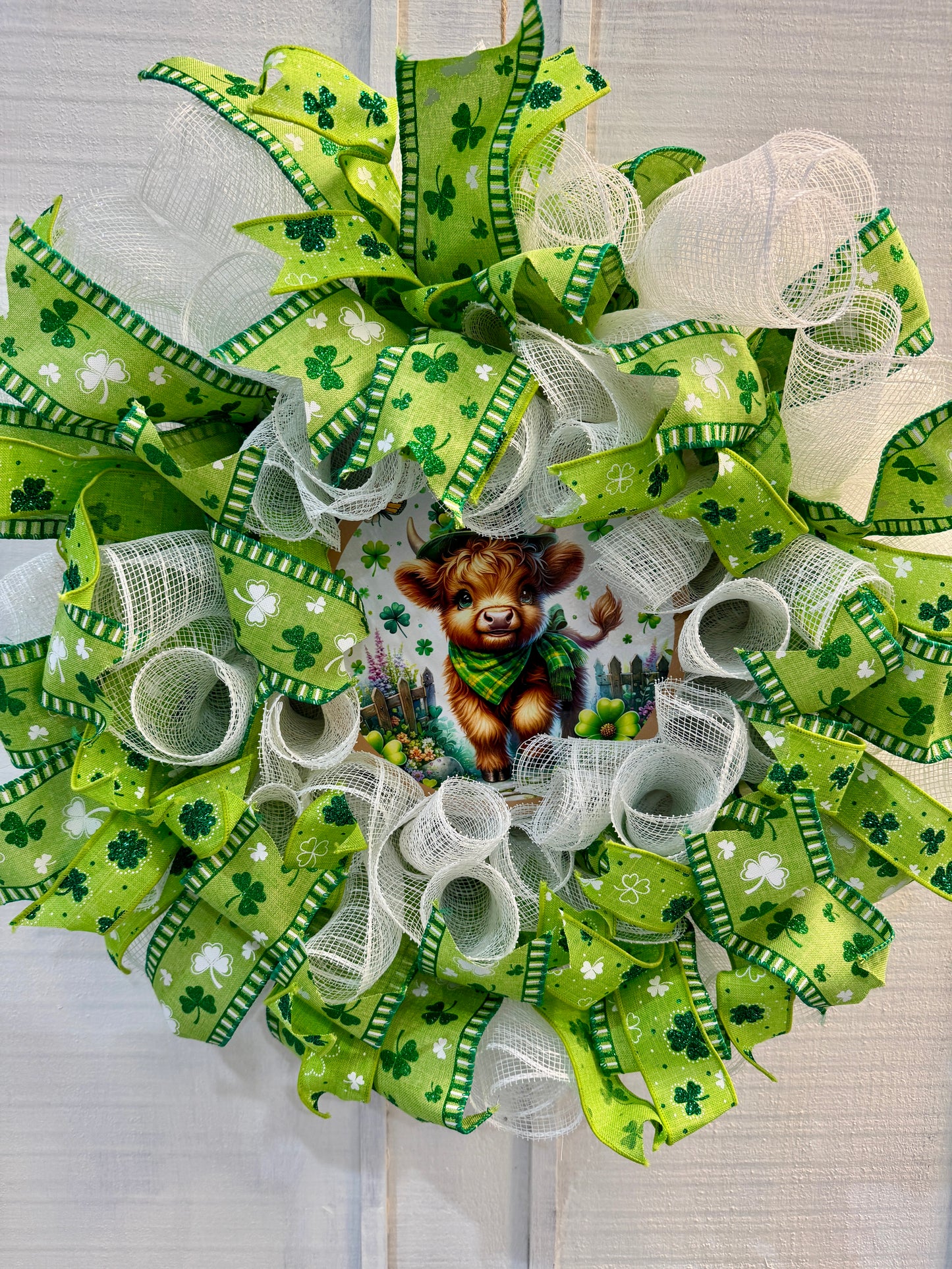 Highland Cow St. Patrick’s Day Deco Mesh Wreath