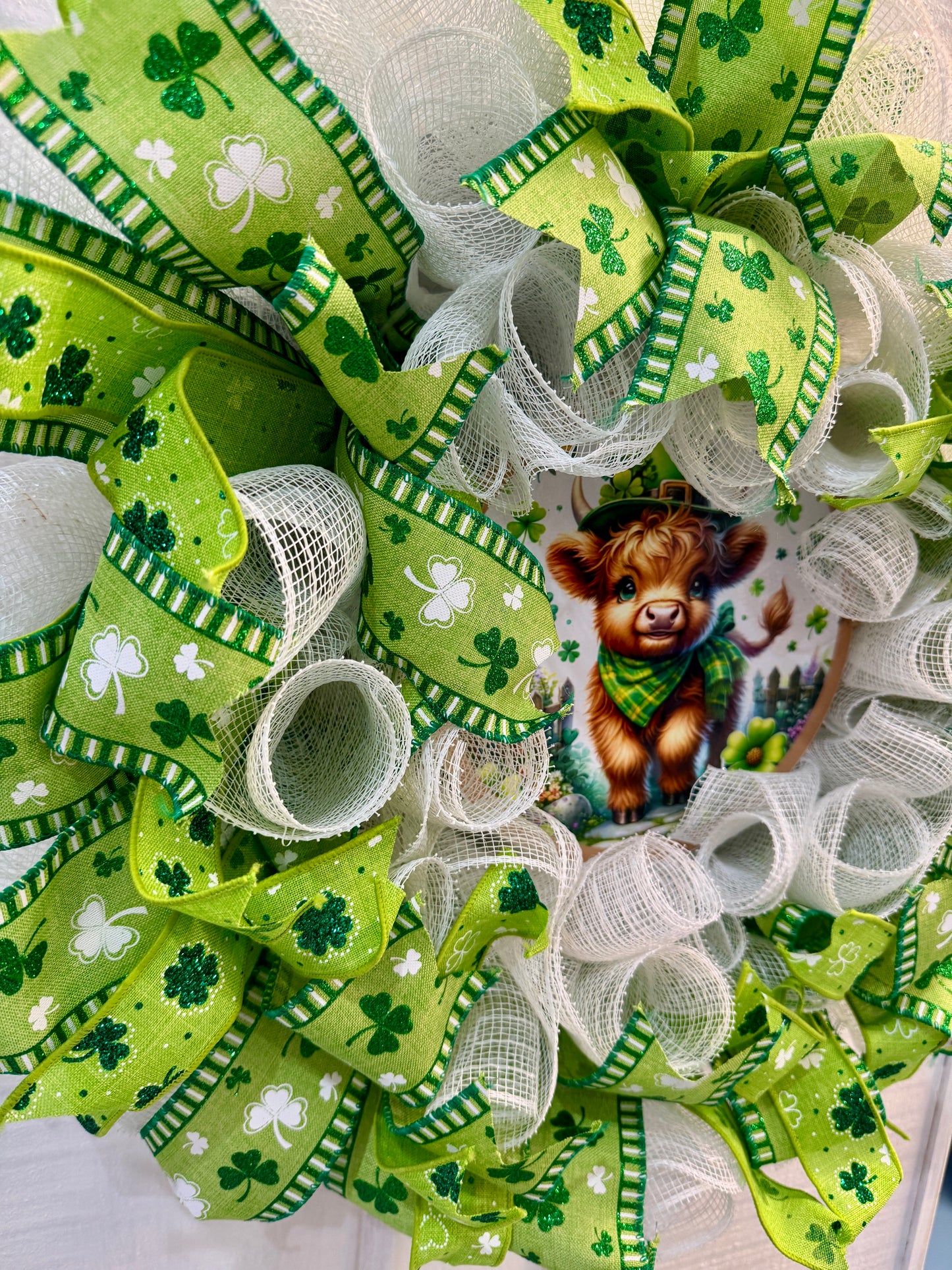 Highland Cow St. Patrick’s Day Deco Mesh Wreath