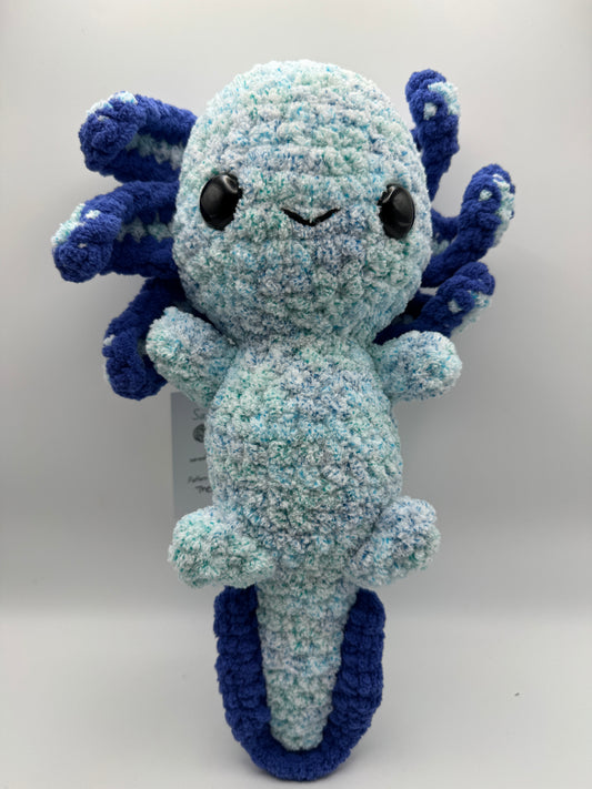 Crocheted Axolotl Plush – Blue (12")