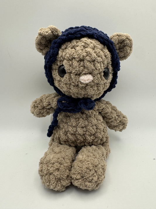 Crocheted Fable Baby Bear Plush – Bear & Bonnet (8")