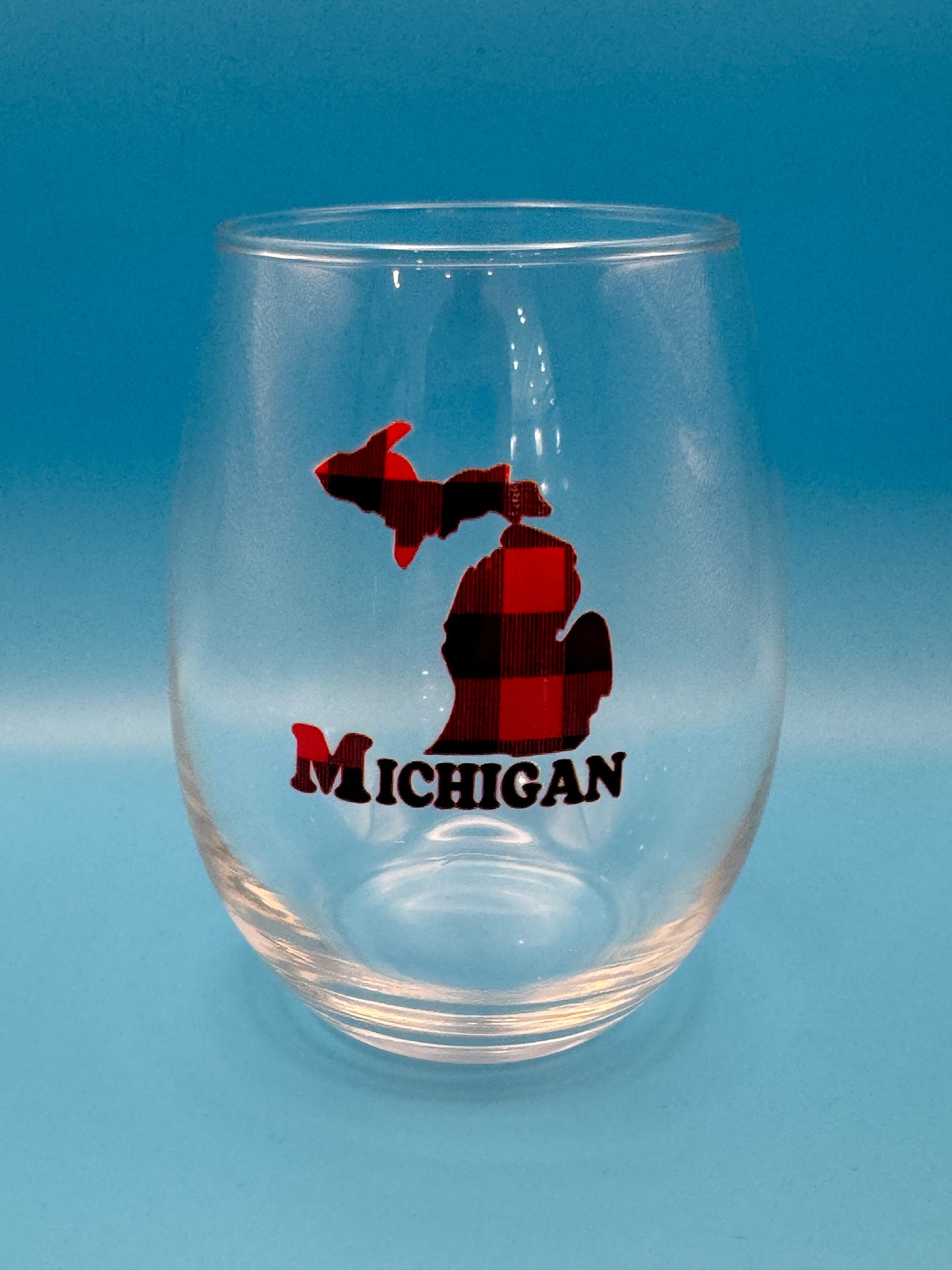 Michigan Buffalo Check Stemless Wine Glass – Red & Black Plaid