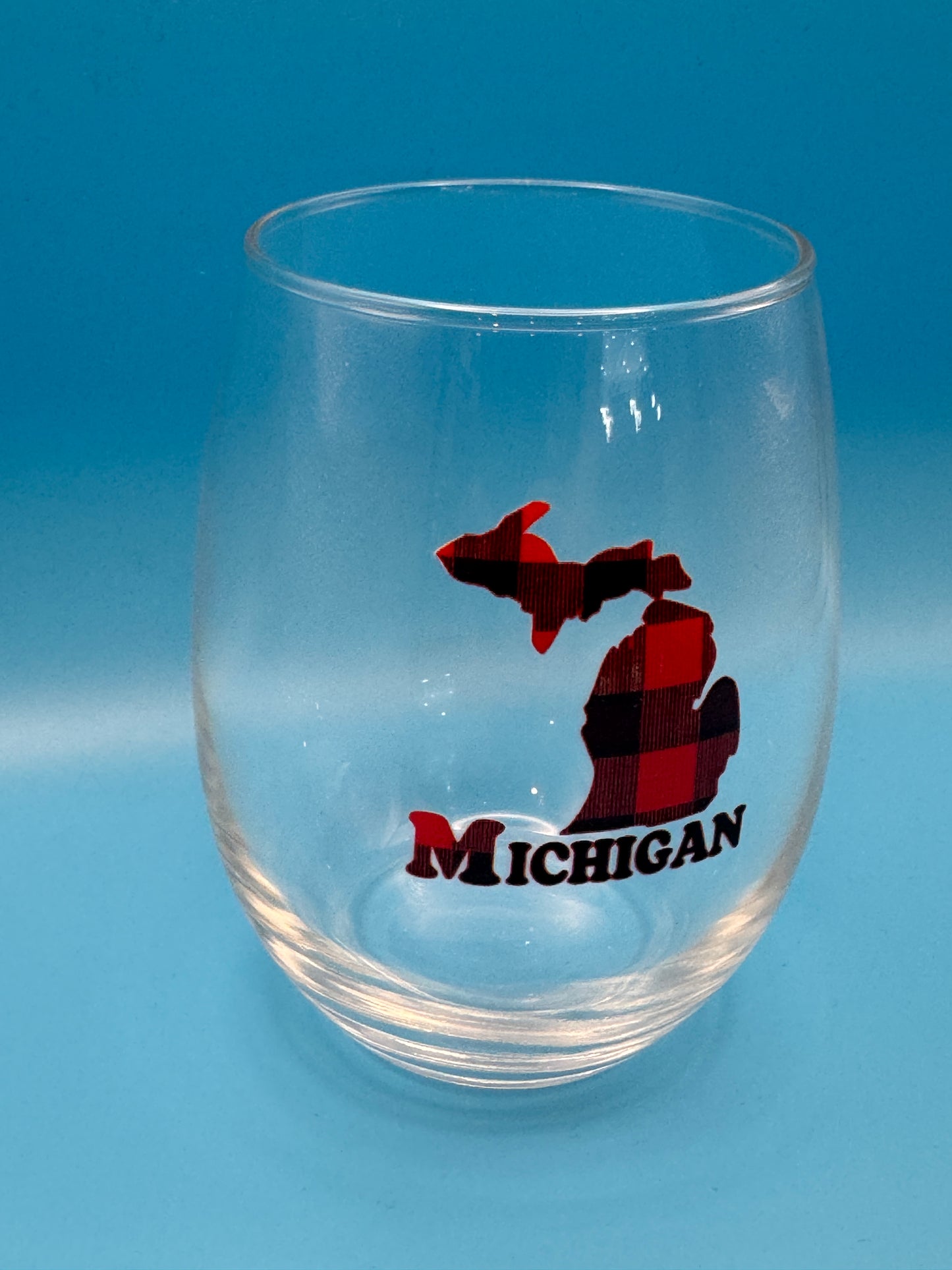 Michigan Buffalo Check Stemless Wine Glass – Red & Black Plaid