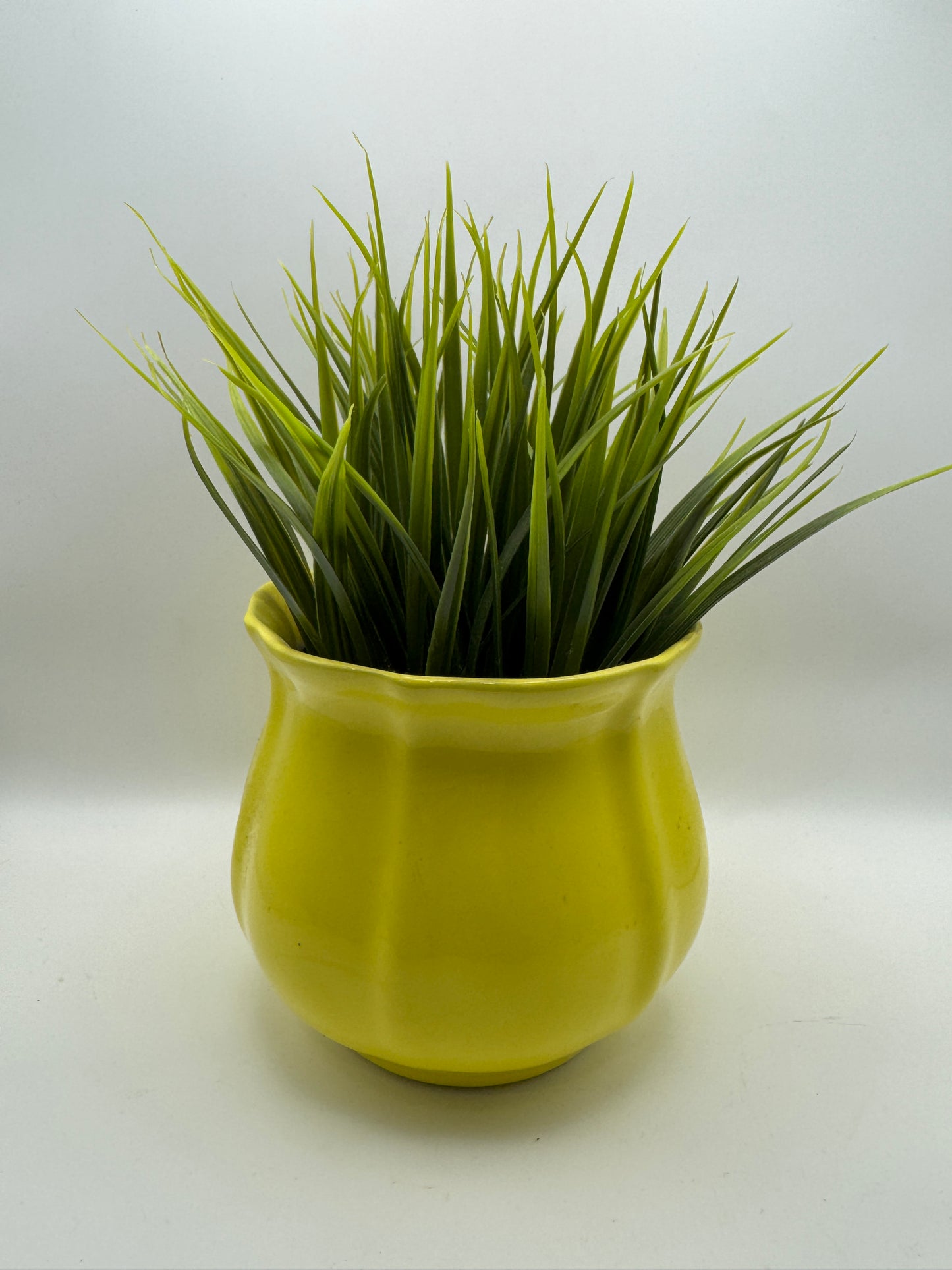 Yellow Ceramic Vase with Faux Greenery – Farmhouse Table Decor (5")