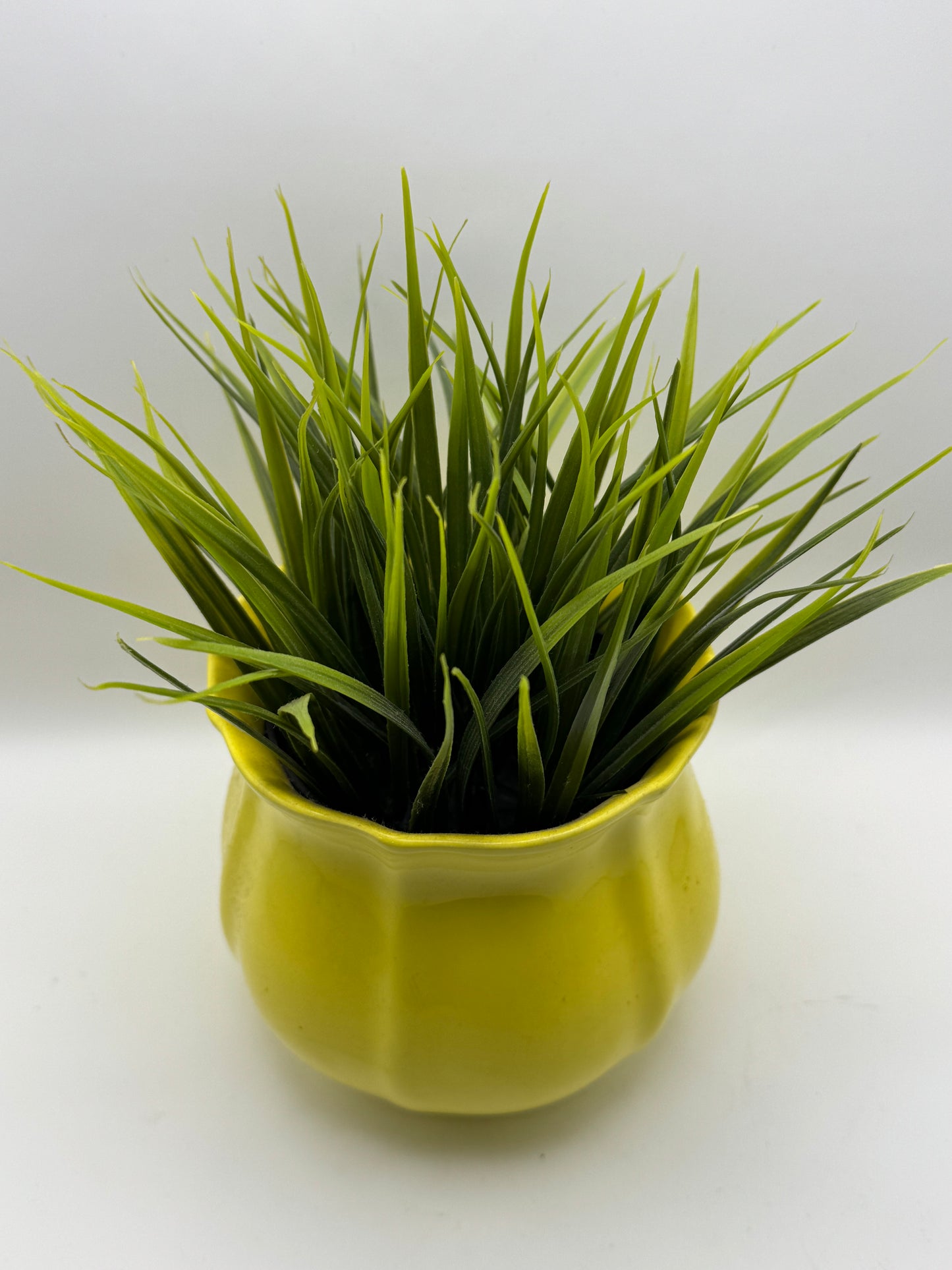 Yellow Ceramic Vase with Faux Greenery – Farmhouse Table Decor (5")