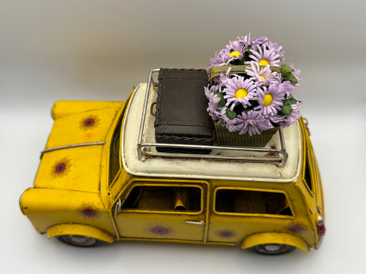 Vintage Yellow Sunflower Car Decor – Farmhouse Tabletop Accent (10")