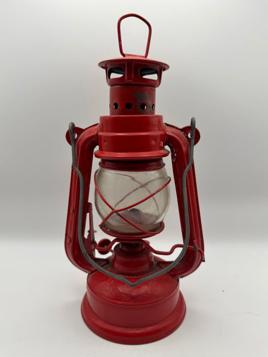 Vintage Red Metal Lantern – Rustic Farmhouse Decor