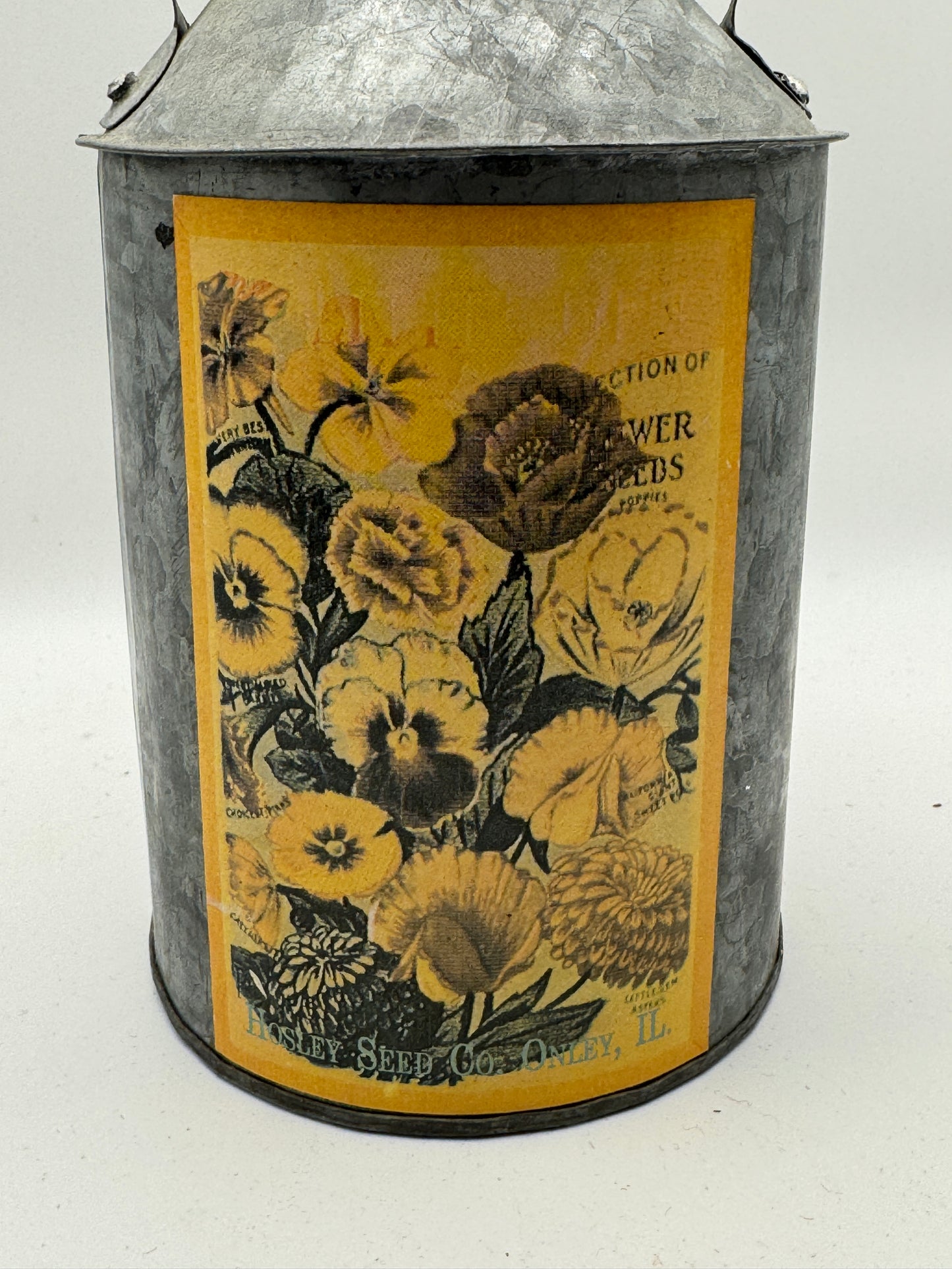 Vintage Style Galvanized Metal Milk Can with Floral Label
