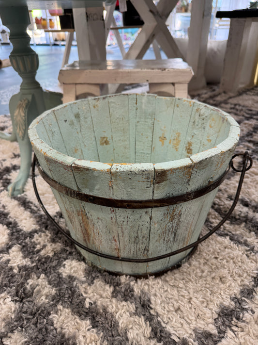Antique Blue Wooden Bucket