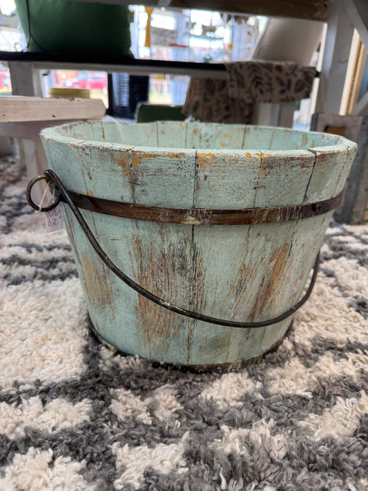 Antique Blue Wooden Bucket