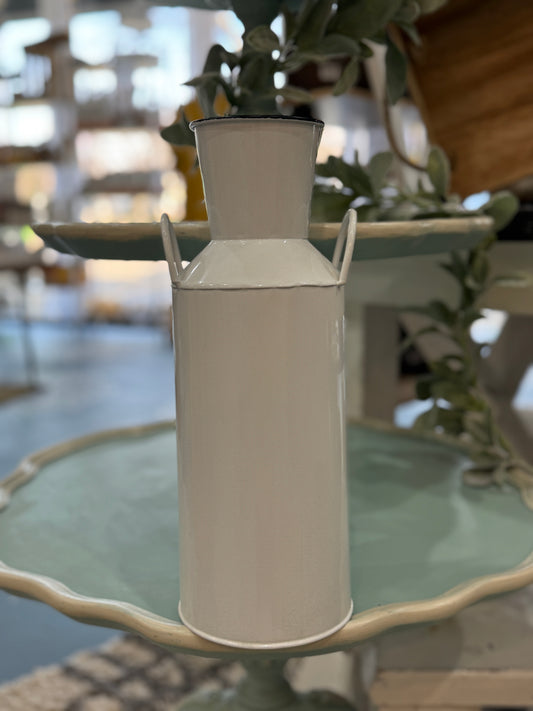 White Metal Milk Can Vase