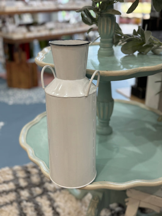 White Metal Milk Can Vase