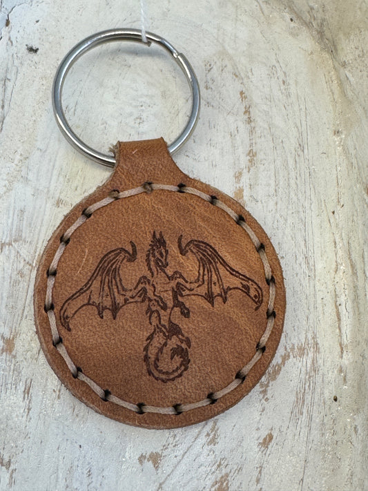 Leather Keychain - Round Dragon