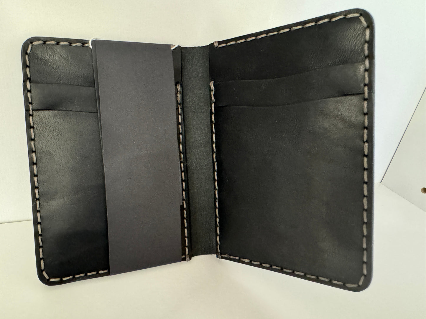 Leather Wallet - Black w/ Grey Stitching
