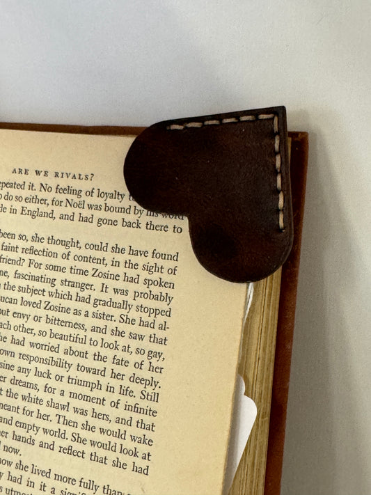 Leather Heart Book Mark - Brown