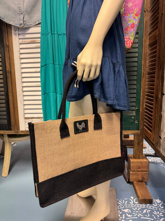 Jute Market Tote Bag with Black Trim